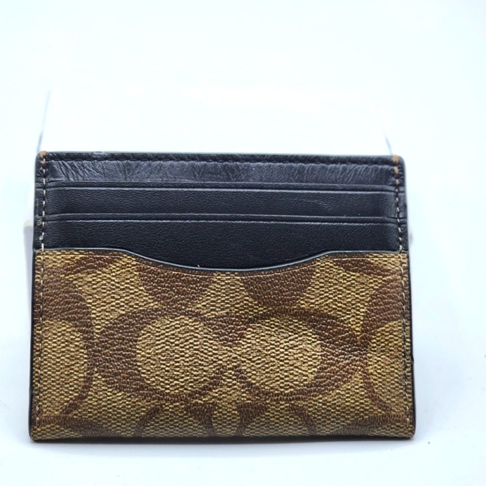 Coach Signature Black and Tan Mini Credit Card Wallet